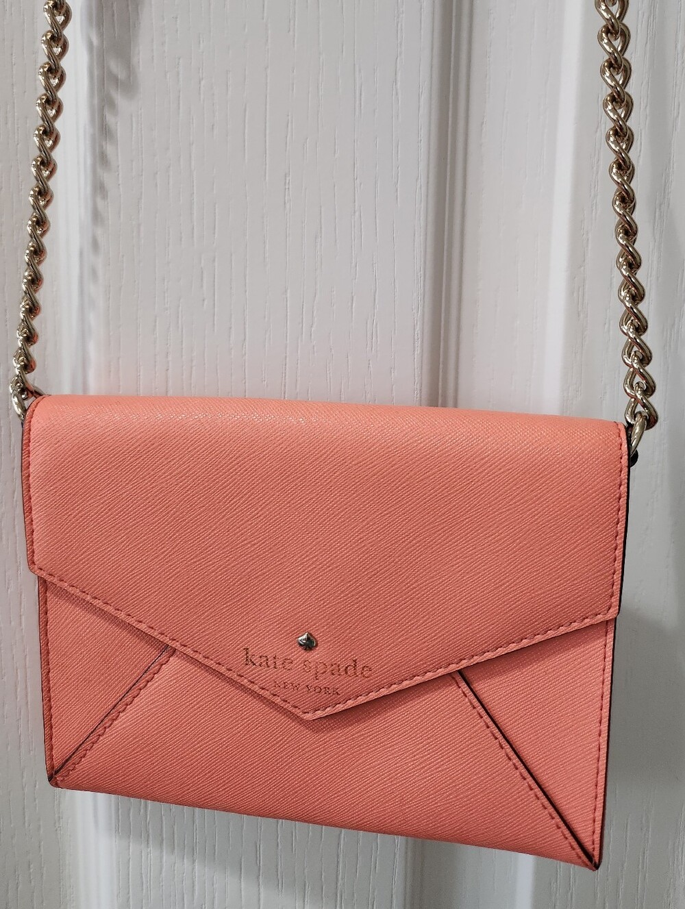 Kate Spade New York Coral Pink Saffiano Leather Envelope Crossbody Bag